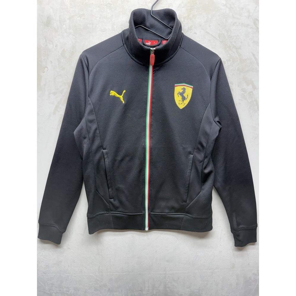 PUMA Ferrari Track Jacket Mens Small Scuderia F1 Racing Black Full Zip Knit